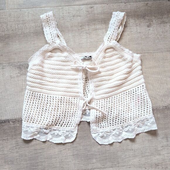 Rita Ora Primark Knit Crochet Sleeveless Tank Top Vest Cream Beige Size Small S - Picture 1 of 6